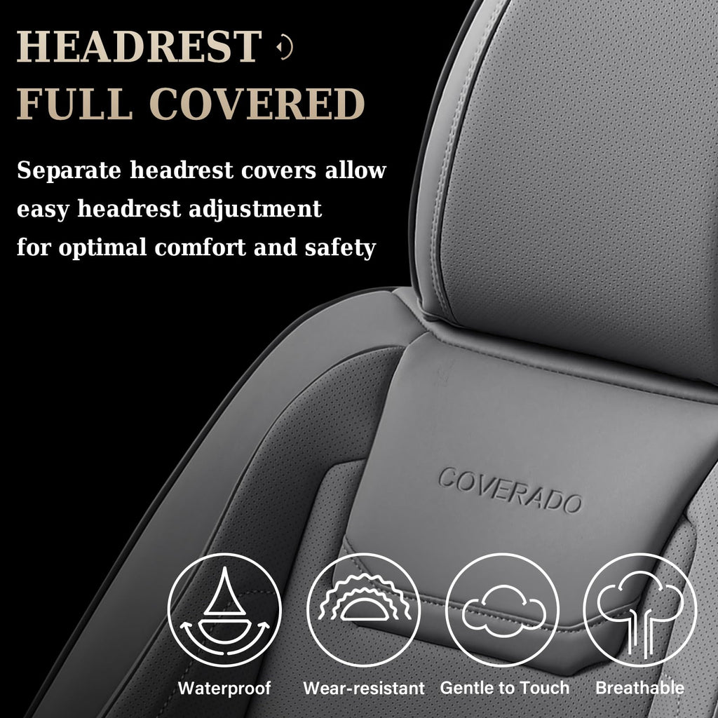 Coverado Car Seat Covers, Front Covers for Cars, Car Seat Cover Front Seats, Car Seat Protector Waterproof, Leather Car Seat Cushion, Universal Interior Covers Seat Protectors for Most Cars Gray