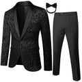 Mgnaie Mens Suits Regular Fit 2 Piece Skinny Tuxedo Blazer Pants Shawl Lapel Paisley Suits Set Men for Wedding Party Black