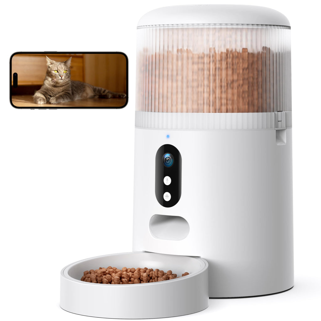 Faroro Automatic Cat Feeder with Camera, 3MP HD Video with Night Vision, 5G WiFi Cat Feeder Automatic with APP Control, 2-Way Audio, Low Food Sensor, Motion Alerts for Cats and Dogs