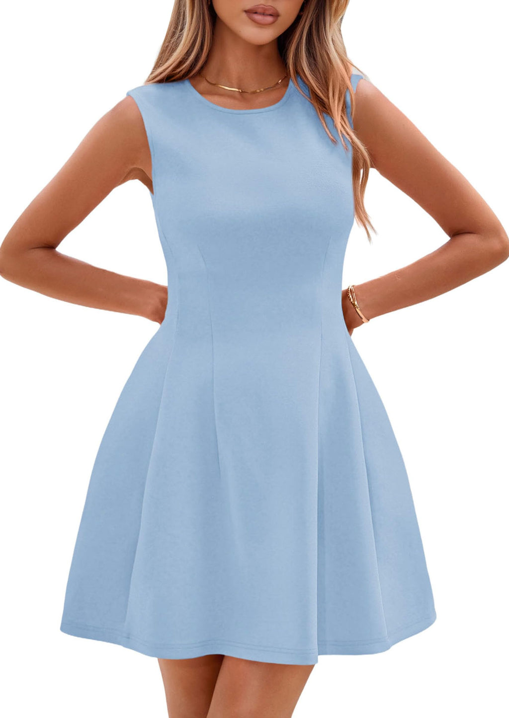 PRETTYGARDEN Summer Dresses for Women 2026 Elegant Classy Spring A Line Business Casual Work Graduation Cocktail Short Dress (Light Blue,Small)