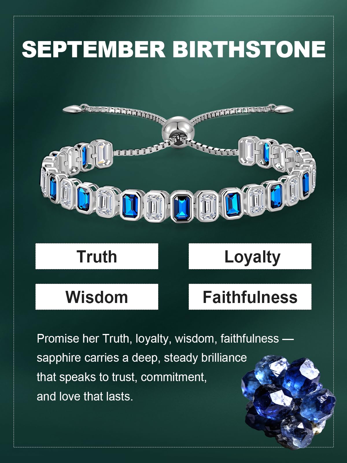 ETERMBOL September Birthstone Bracelets for Women, Sterling Silver Tennis Bracelets Emerald Cut Bezel Set with Adjustable Chain, Elegant Anniversary, Birthday or Valentine's Day Gift