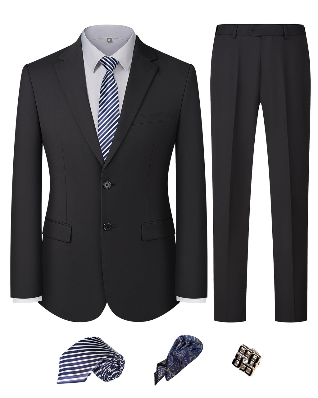 Men’s Slim Fit 2 Piece Suit Set, Stretch & Machine Washable, Single Breasted Business Formal Suit for Office & Wedding Guest