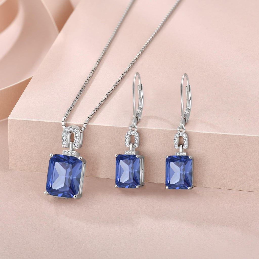 Inpasne Tanzanite Necklace 925 Sterling Silver Emerald Cut Necklace Baguette Pendant December Birthstone Jewelry Gifts for Women
