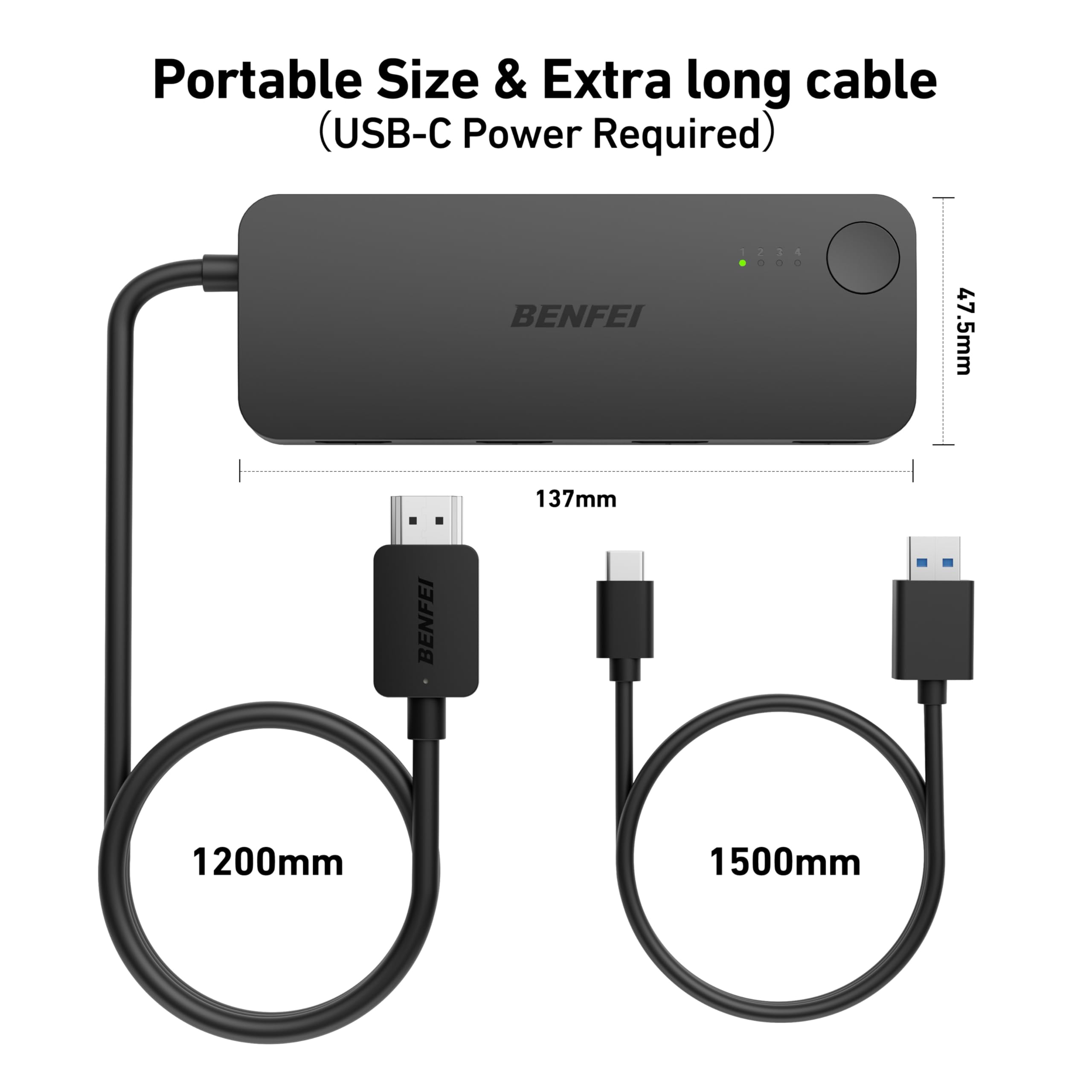 BENFEI HDMI Switch 4 in 1 Out 4K@60Hz, 2K@144Hz, HDCP 2.3 【with Adaptive Equalization Support 10M HDMI Transmit】 Compatible for PS5/4, Xbox, Roku, FireStick, Switch