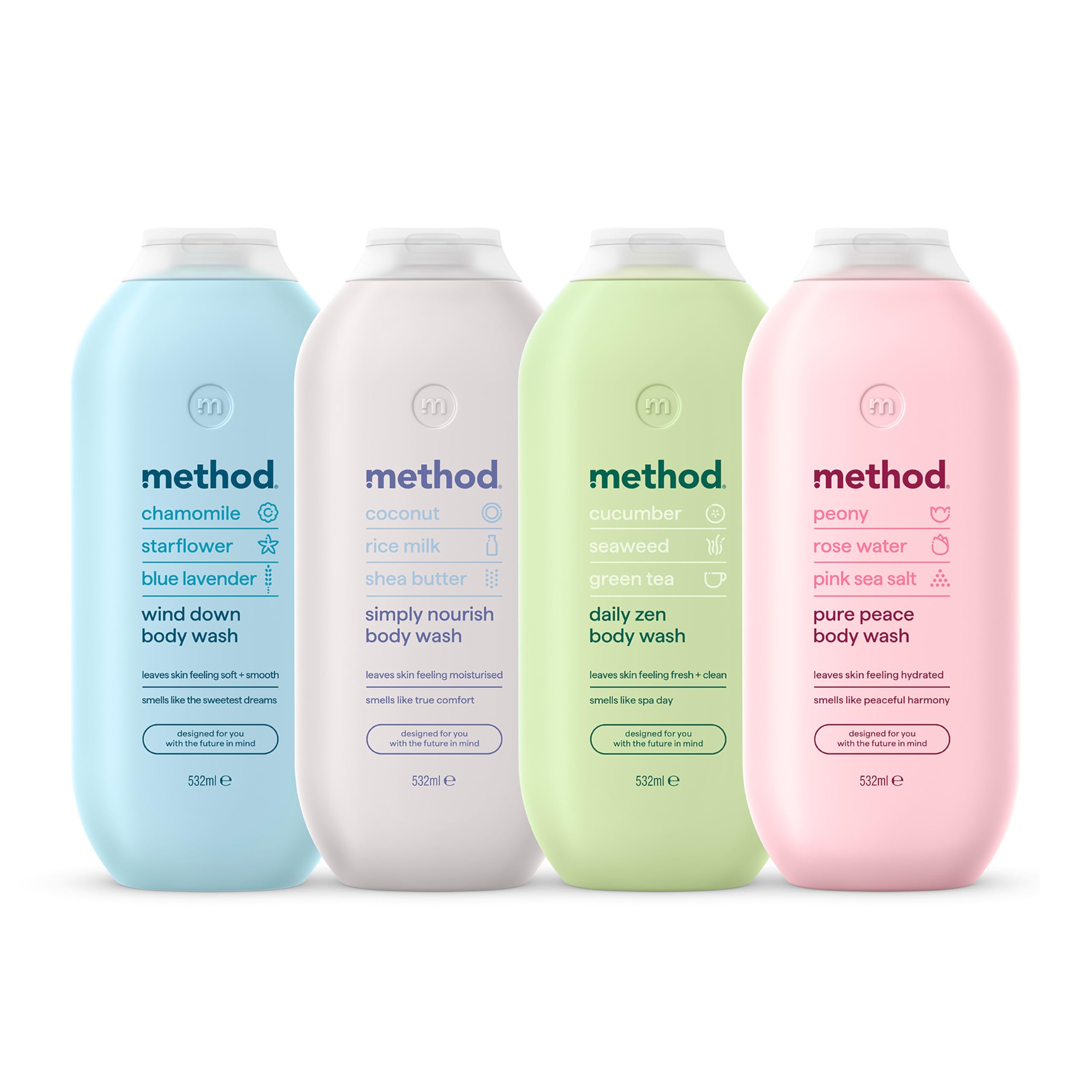 Method Body Wash, Pure Peace, Shower Gel, Peony, Rose Water And Pink Sea Salt Scent, Pack of 1, 532ml.