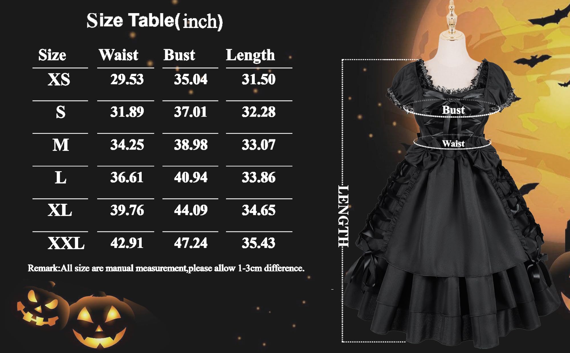 GOLDSTITCH Womens Gothic Lolita Dress Classic Black Layered Lace-up Fancy Dress Costume