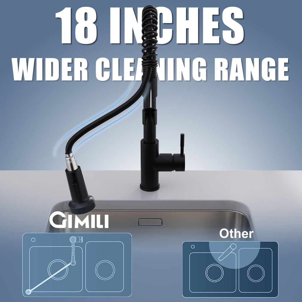 GIMILI Black Kitchen Faucet with Pull Down Sprayer Single Hole Spring Kitchen Sink Faucet, Suitable for Farmhouses, RV, Utility Laundry Room, Outdoor, and Campers. Llave para fregadero de cocina