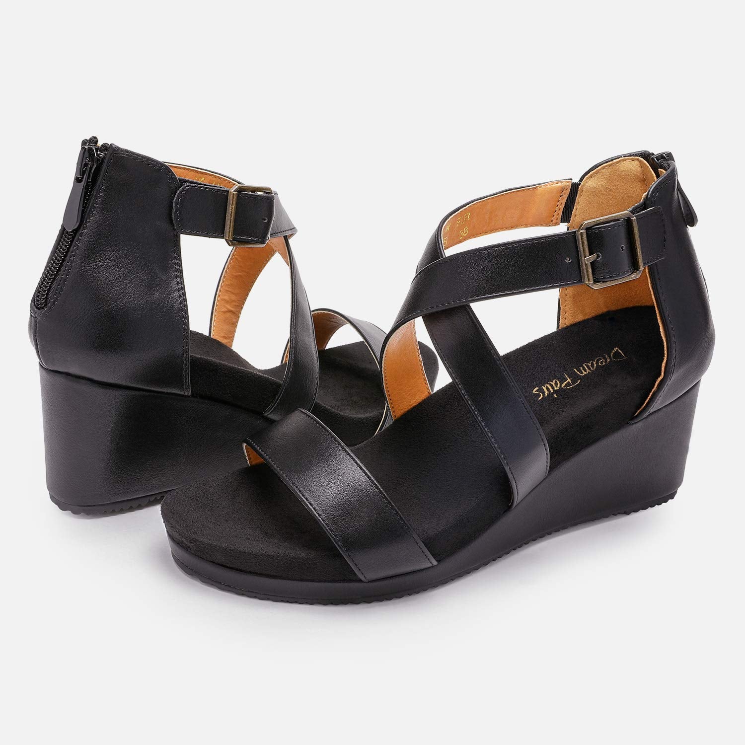 DREAM PAIRS Women's Open Toe Buckle Ankle Strap Summer Platform Wedge Sandals,Size 11,Black/Pu,NINI-2