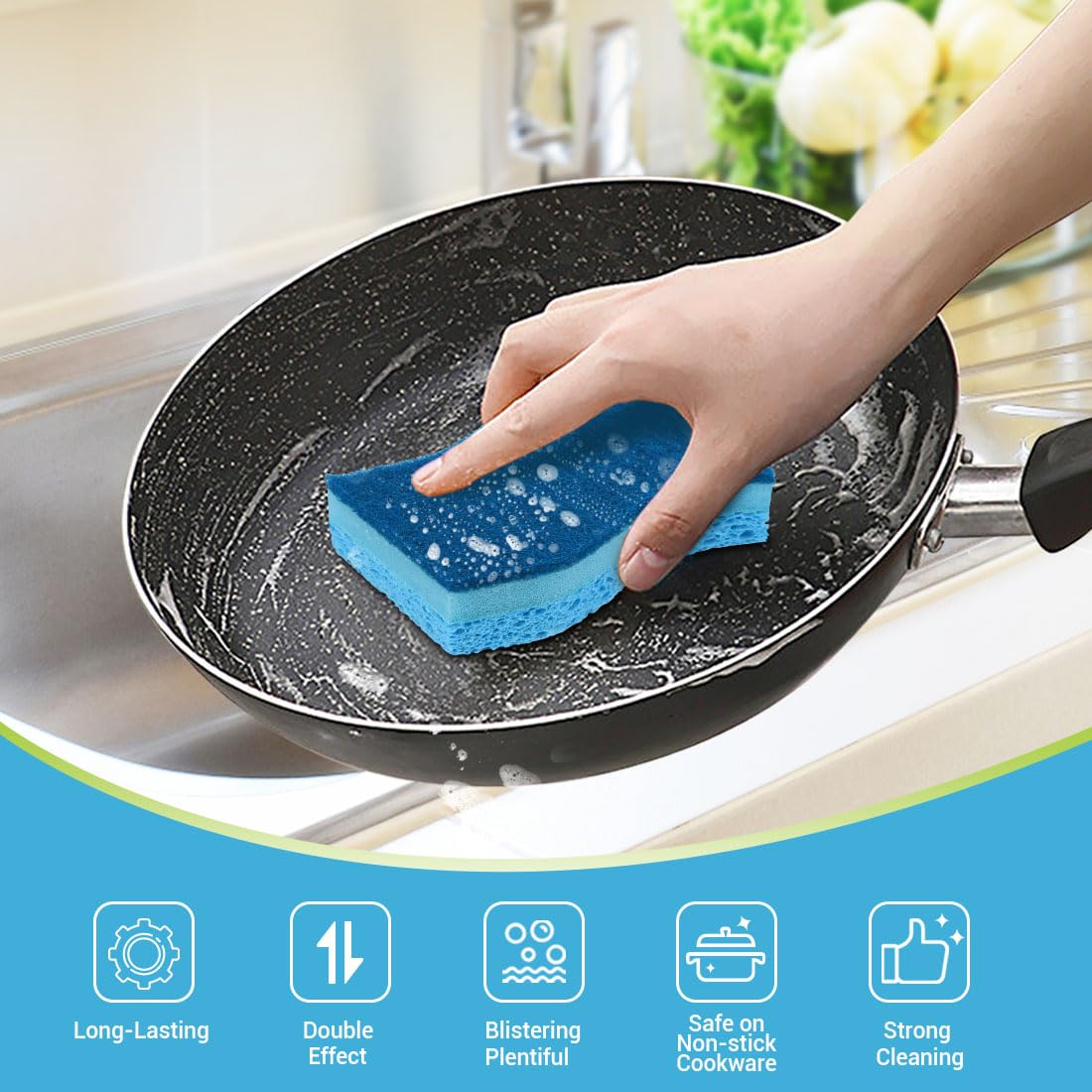AIDEA Sponges Kitchen, Non-Scratch Scrub Sponge, 24Count, Sponges for Non-Stick Cookware, Kitchen Sponge for Dishes, Cleans Fast Without Scratching, Cleaning Power for Kitchen, Bathroom, Household