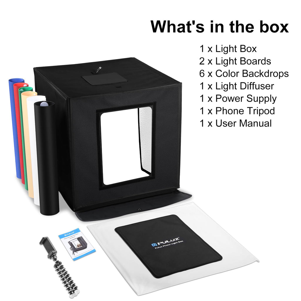 PULUZ Light Box Photography, 24x24 inch Large Photo Studio Light Box, Professional Dimmable Photo Booth with 120 LED Lights & 6 Backdrops for Jewelry and Food Items Product Photography