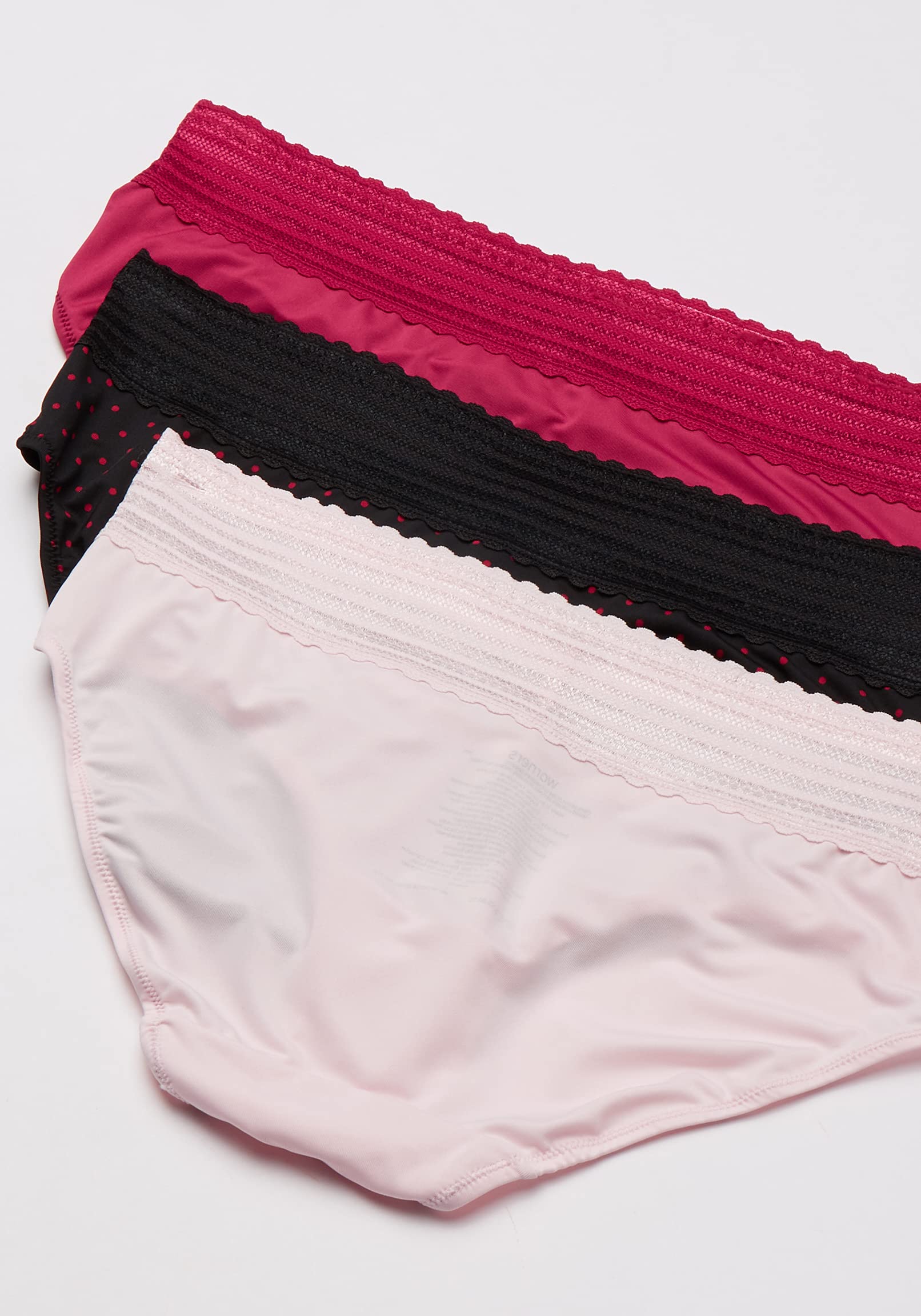 Warner's womens Blissful Benefits No Muffin Hipster Panties, Pink/Sangria/Black Red Dot, X-Large US , Pack of 3