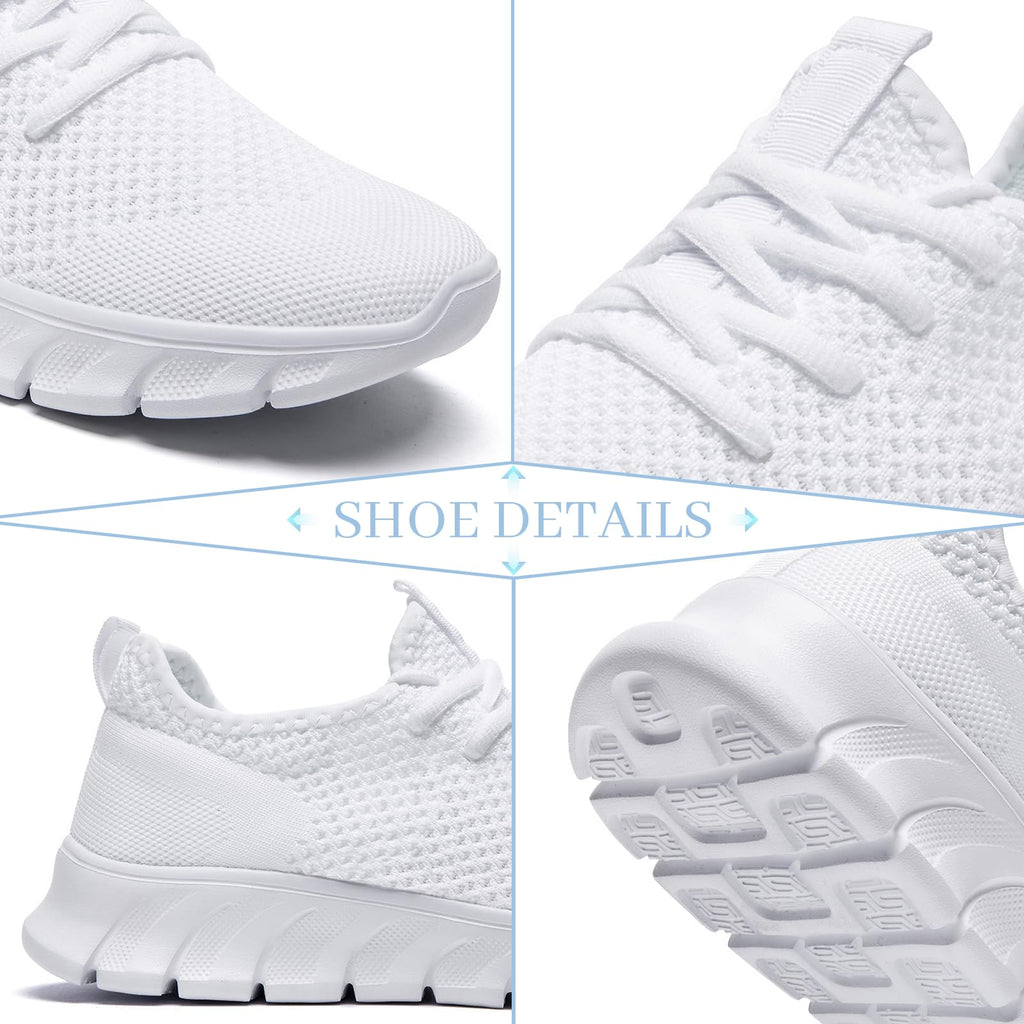 RJYWGS White Sneakers for Women Men Tennis Shoes Running Gym Sneaker Slip On Walking Lightweight Athletic Workout Fashion Sports Shoes White Size Women 8/ Men 6.5