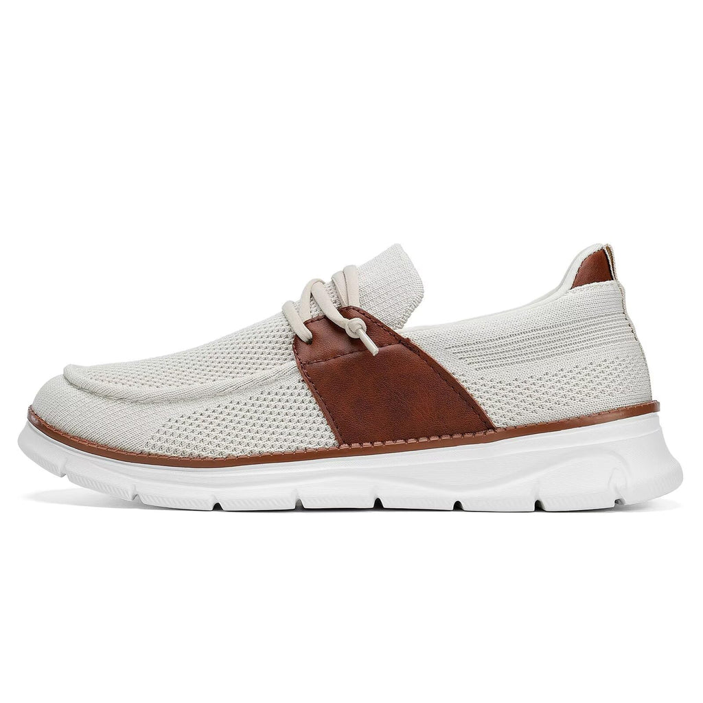Mens Casual Slip in Boat Shoes Fashion Lightweight Slip On Loafers Walking Beach Sneakers Work Mesh Oxfords Soft Sole Beige