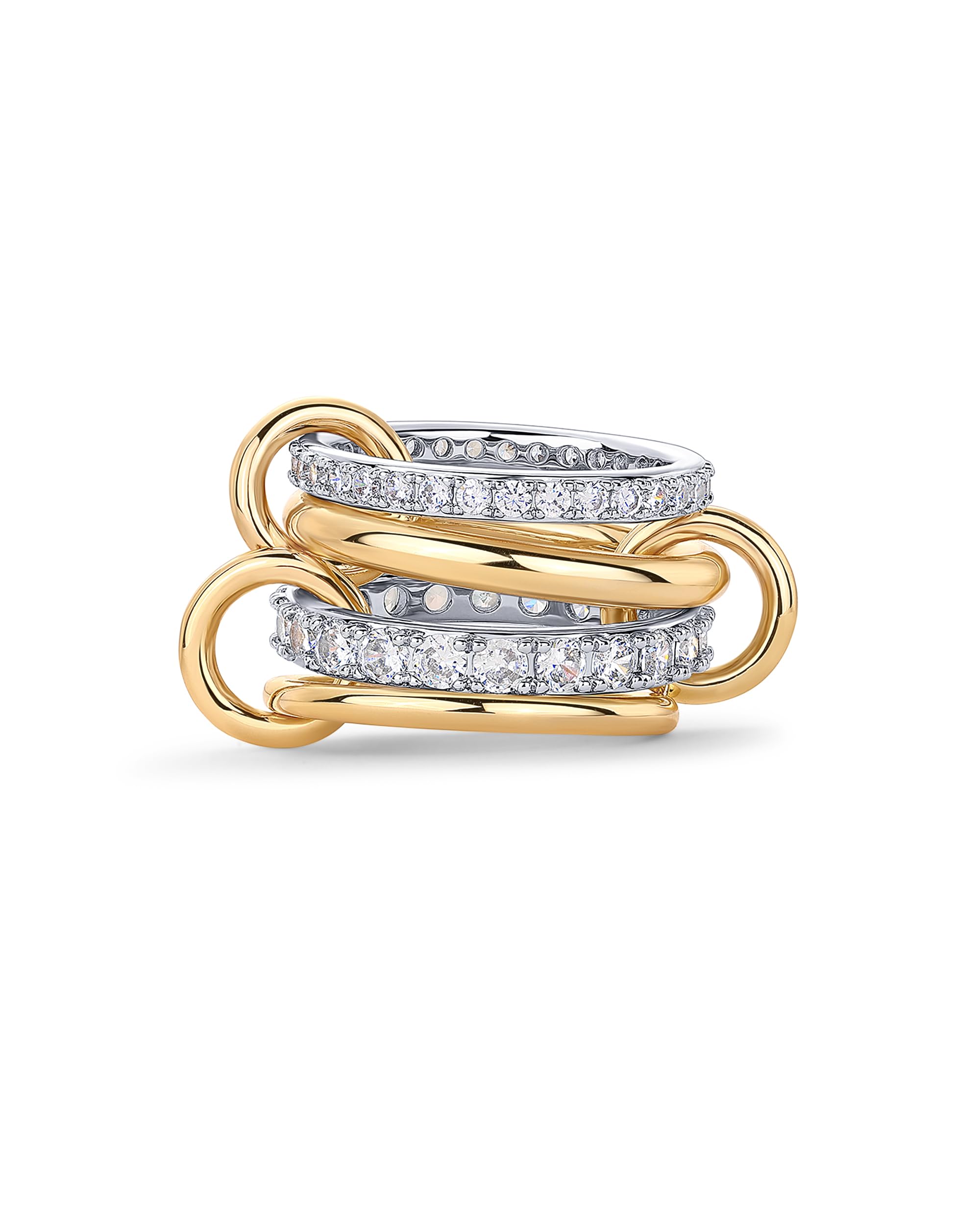 PAVOI 14K Gold Plated Mixed Metal Two Tone Stackable Ring for Women | Double Band Cubic Zirconia Interlocking Stackable Ring | Size 6