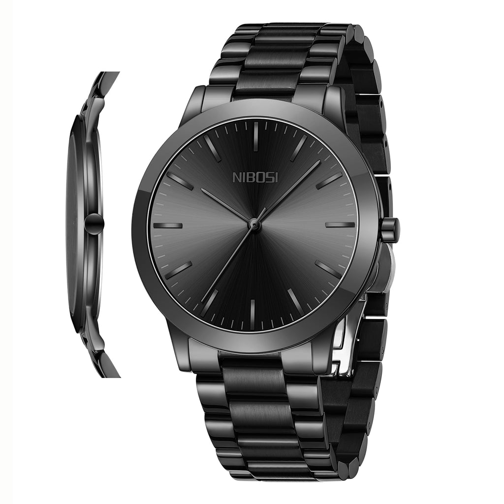 NIBOSI Black Watches for Men - Analog Quartz Chronograph Mens Wrist Watch, Waterproof Luxury Classic Nobility Minimalist Dial Business Dress Watch for Work Anniversary Graduation and Birthday Gifts