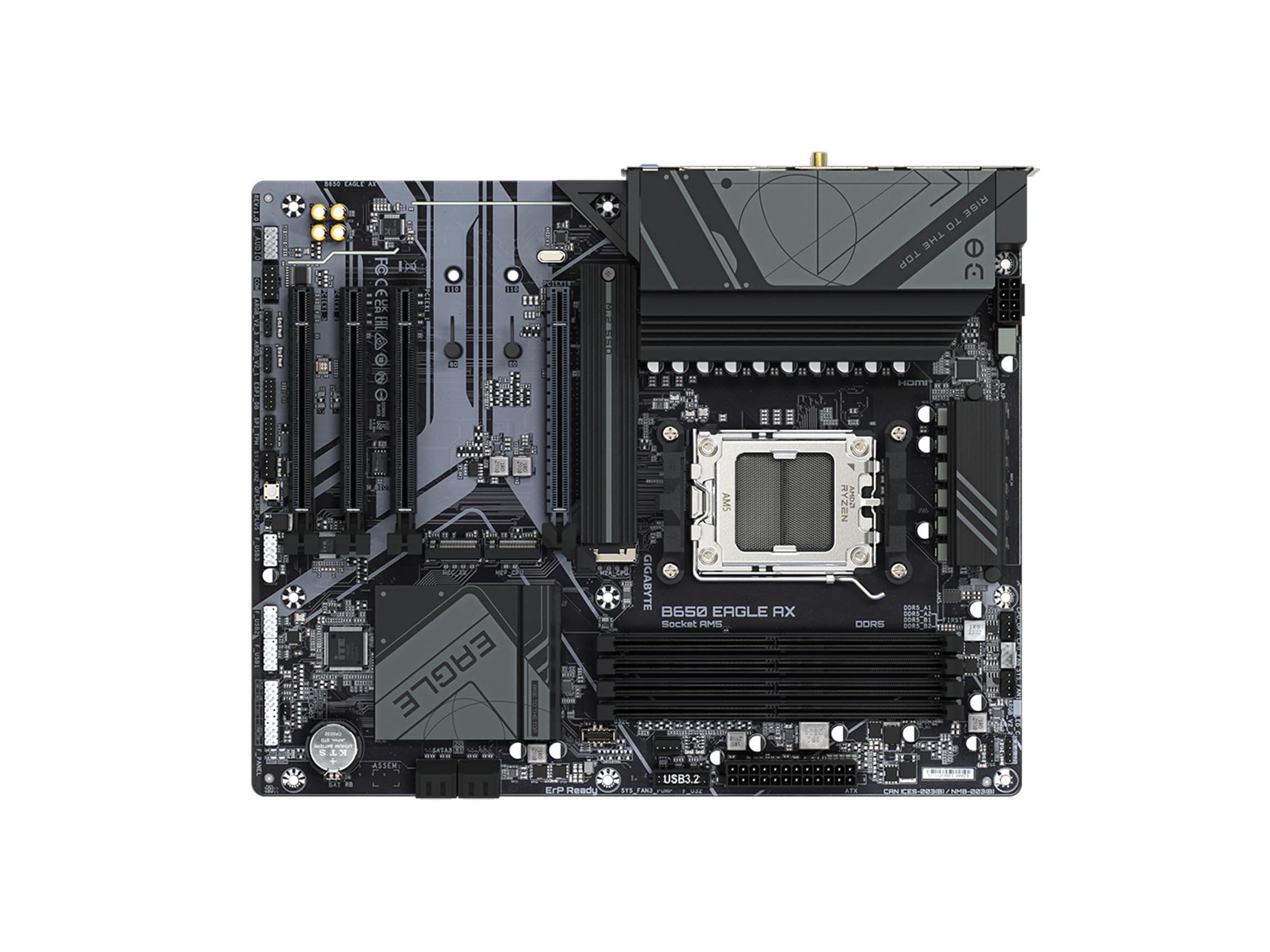 GIGABYTE B650 Eagle AX AM5 LGA 1718 AMD B650 ATX Motherboard, DDR5, Triple M.2 (1x PCIe 5.0 M.2 + 2X PCIe 4.0 M.2), USB 3.2 Gen2x2 Type-C, AMD Wi-Fi 6E, Realtek GbE LAN