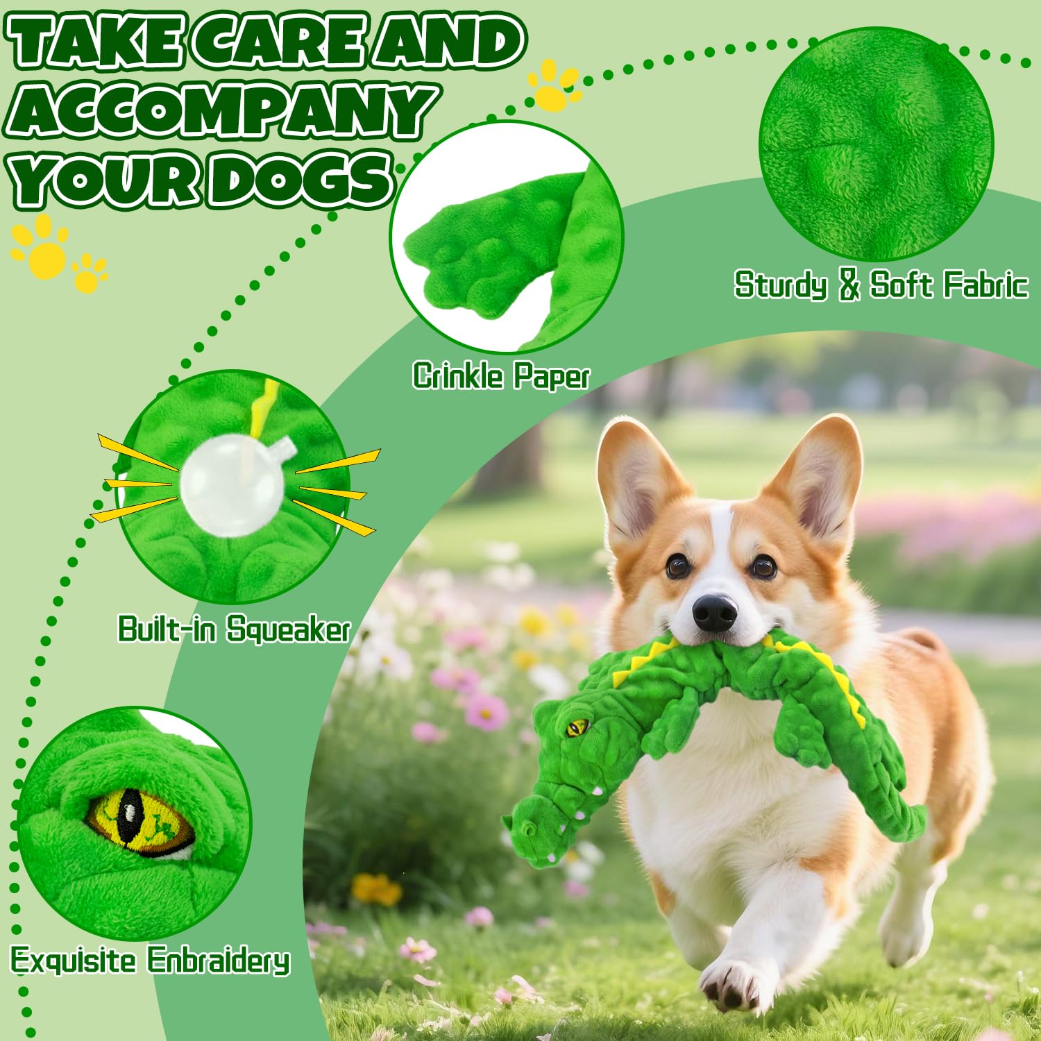 LSSYYQQ Dog Toys,Interactive Stuffed Squeaky Animal Crinkle Plush Toy for Small, Middle, Large Dogs, Interactive Dog Toy to Keep Them Busy,Large Dog Toys for Tug of War Game,Crocodile