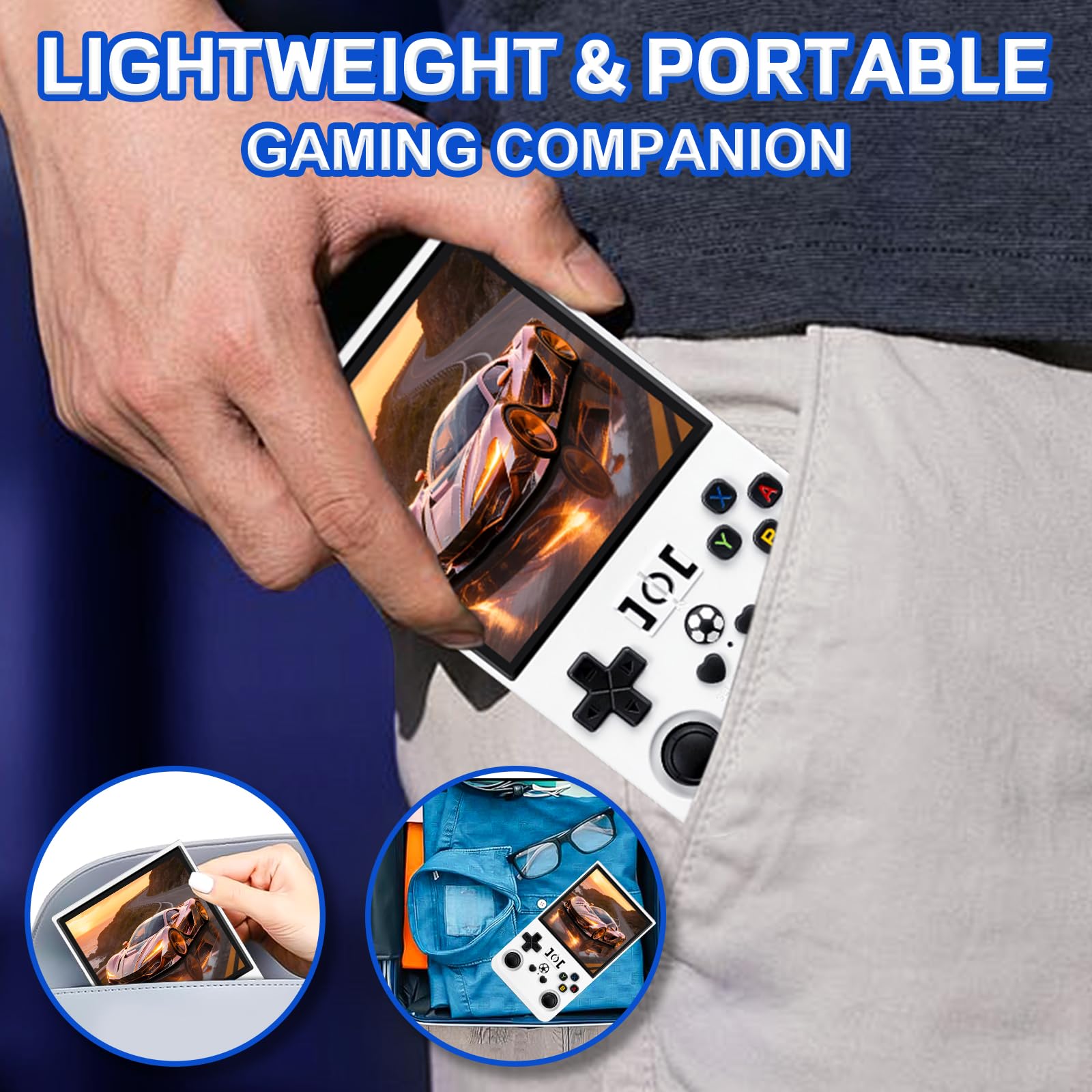 Rhesusco R36MAX Handheld Game Console - Support 22000+Classic Games,128G TF Card,Portable Console with 4.0-Inch Screen,Open Source System,4000mAh Battery,Birthday Gift for Adult or Partner - White