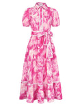 GRACE KARIN Women Summer Floral Maxi Dresses 2026 Wedding Guest Puff Sleeve Shirt Sundresses Boho Spring Clothes with Pockets Rose Floral M