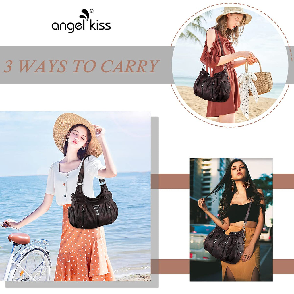 Angel Kiss Large Purses and Handbags for Women Washed Faux Leather Crossbody Hobo Satchel Shoulder Handbag Tote Purse