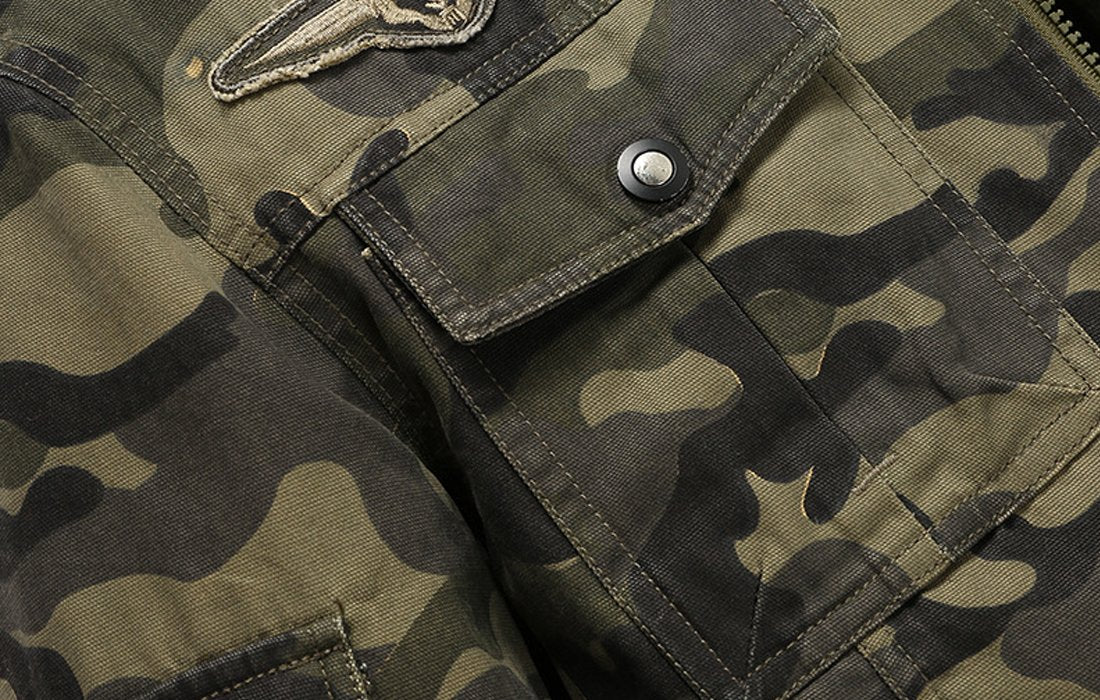 Springrain Men's Casual Military Jackets Camouflage Cotton Army Jacket Outwear(ArmyGreen, L)
