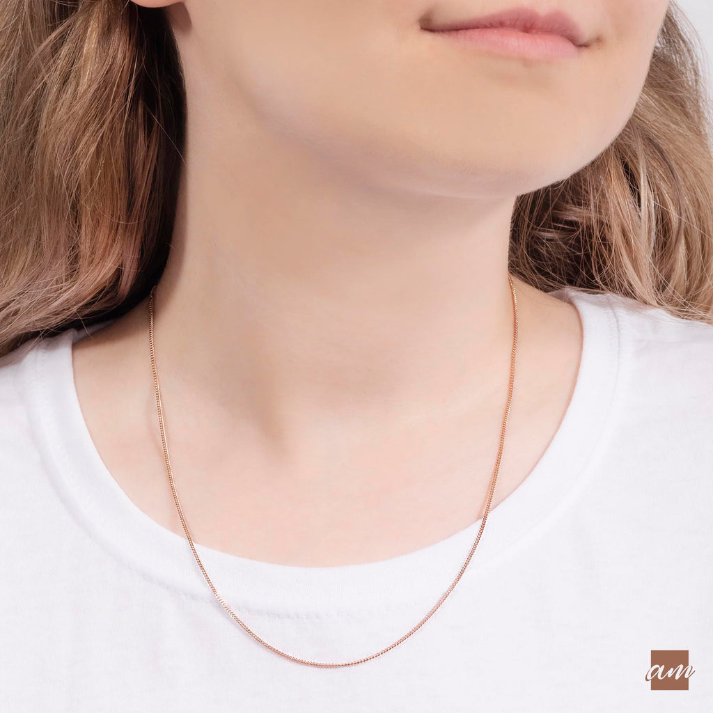 Amberta 14K Rose Gold Plated on 925 Sterling Silver 1.3 mm Curb Chain Necklace Length 20" inch / 50 cm (20)