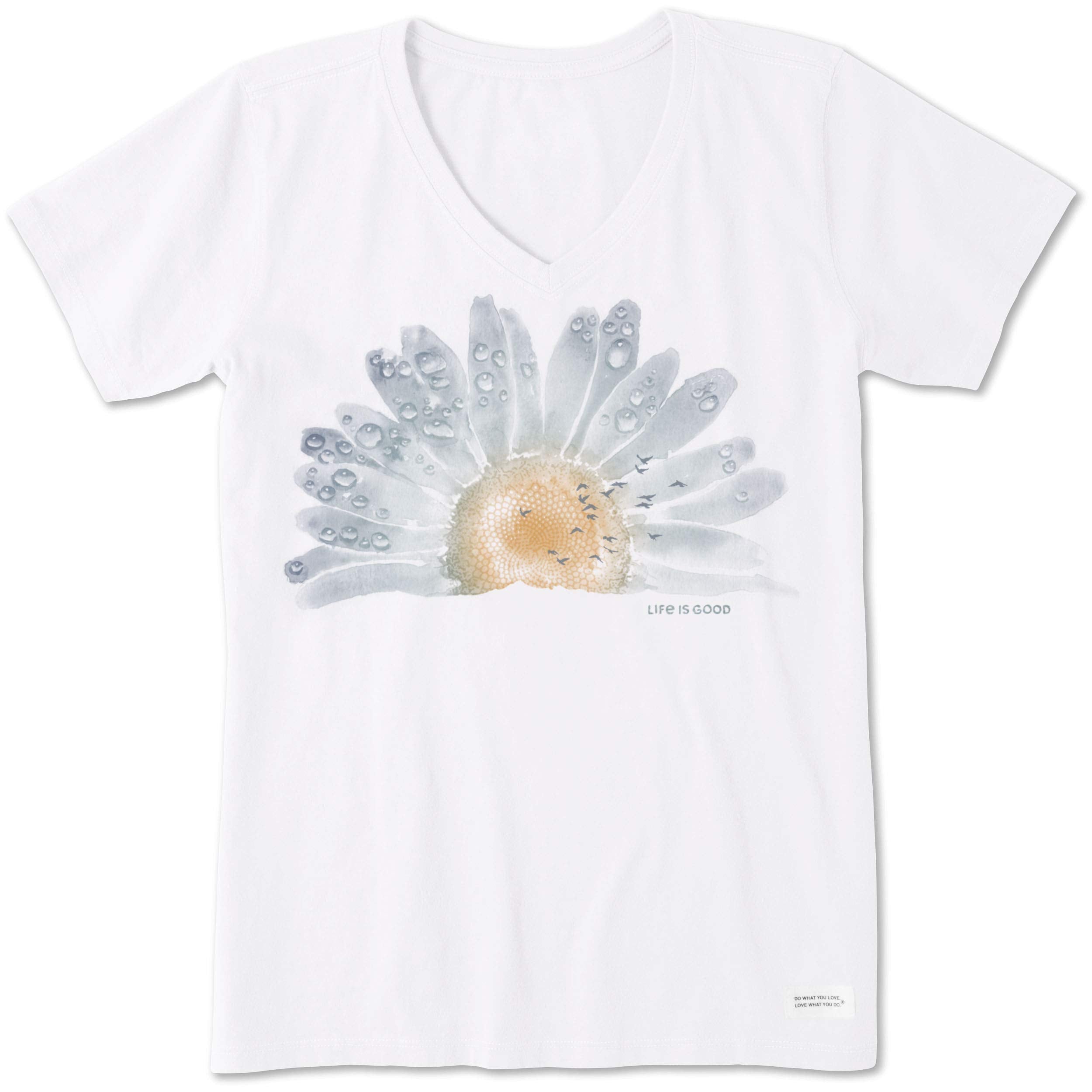 Life is Good Women's Crusher Tee, Short Sleeve Cotton Graphic T-Shirts, Watercolor Daisy Birds