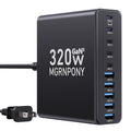 320W USB C Charger Block, 10-Port USB C Charging Station GaN III PD 65W Laptop Fast Charger Adapter for MacBook Pro/Air, DELL, iPad, iPhone, Samsung Galaxy Black