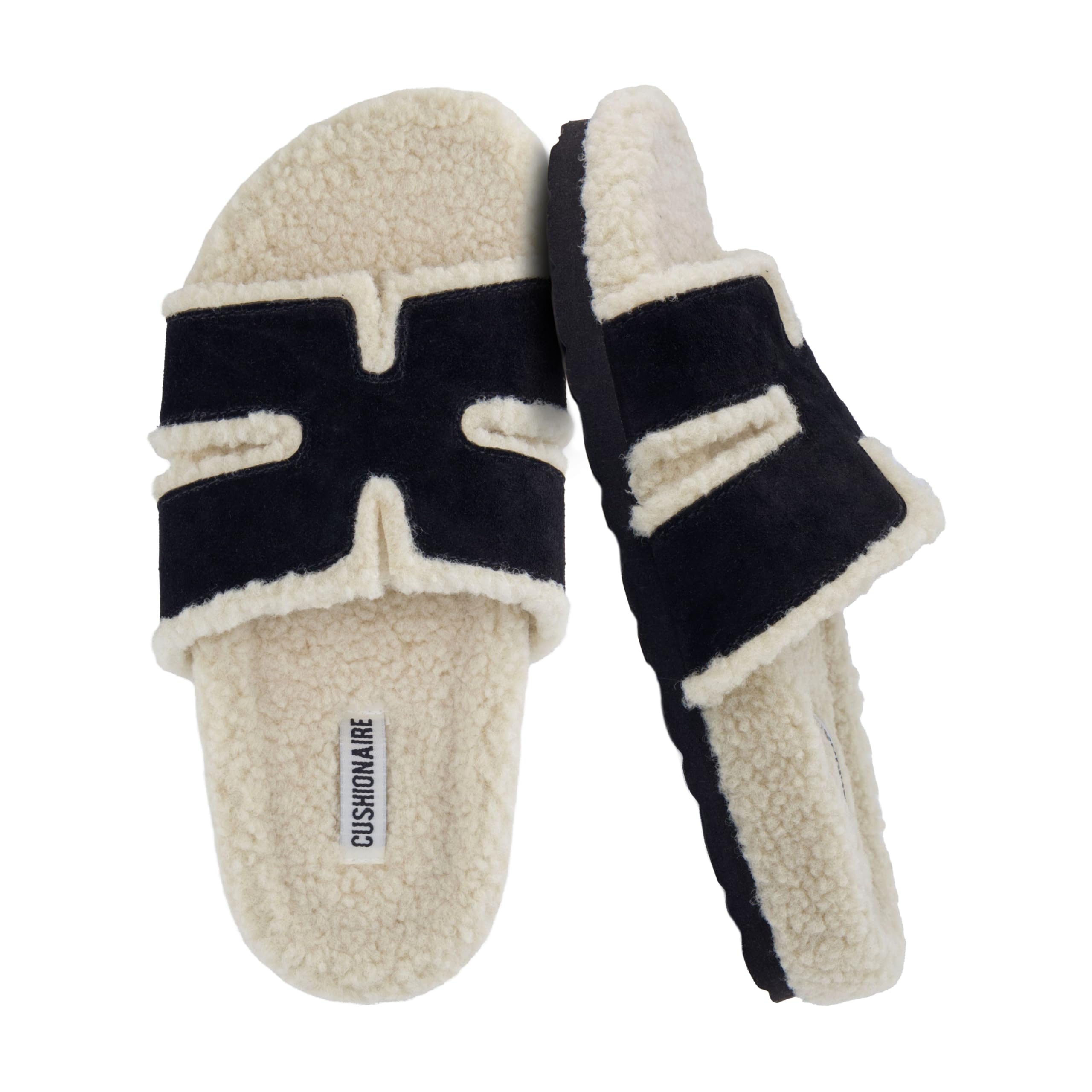 CUSHIONAIRE Cuddle Fur Slippers for Women Faux Shearling Slide Sandal +Memory Foam, cute gifts for women, BLACK 8