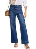 EVALESS Wide Leg Jeans for Woman Trendy High Waisted Stretchy Straight Bootcut Jeans Petite Womens Control Tummy Casual Baggy Denim Pants with Pocket 2026 Outfits Navy Blue Size 4