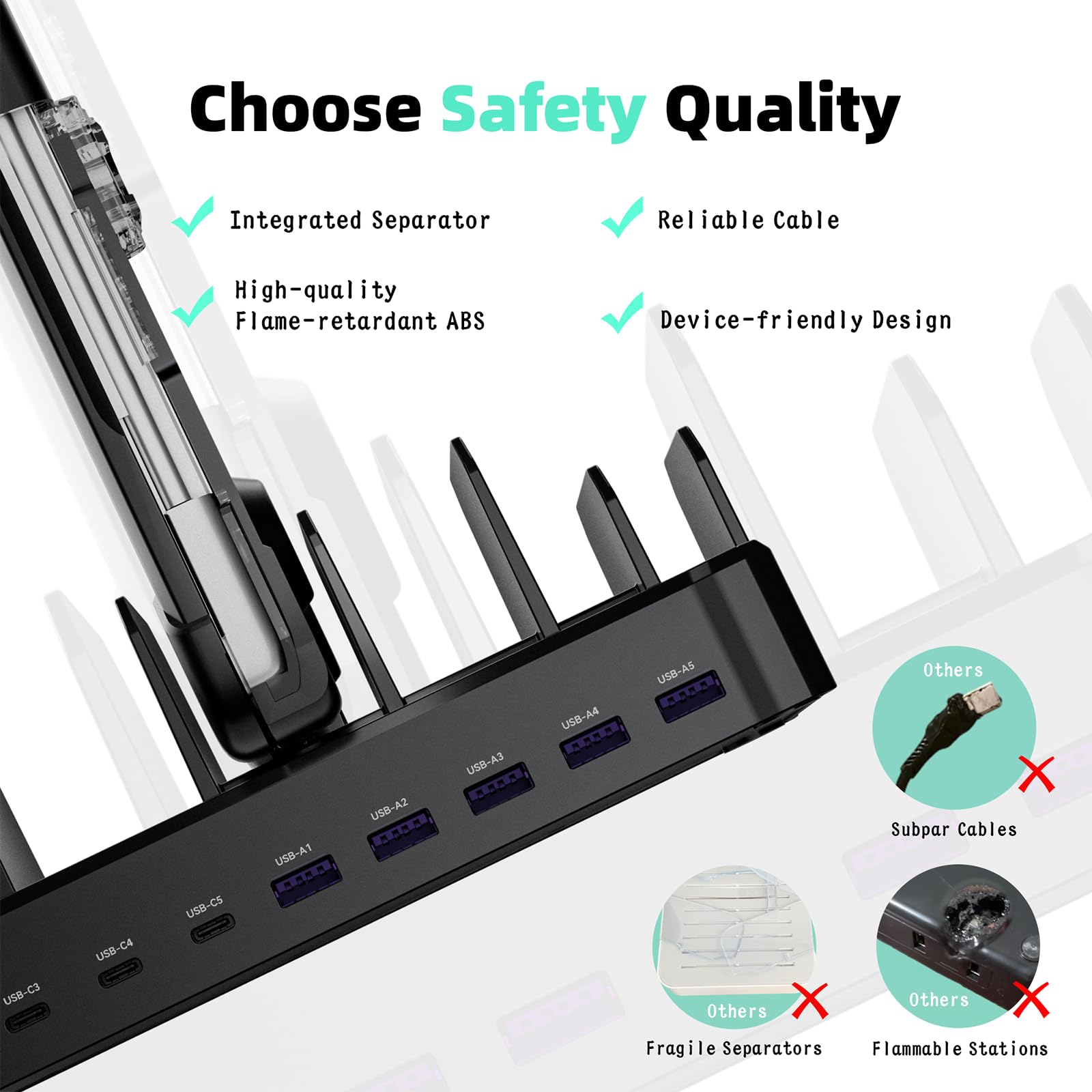 420W Charging Station for Multiple Devices, Zobirez 10-Port USB C Fast Charger Stations for MacBook, iPhone, Android Cell Phone, iPad, Tablet, Family Multi-Device Organizer Charging Dock, Black