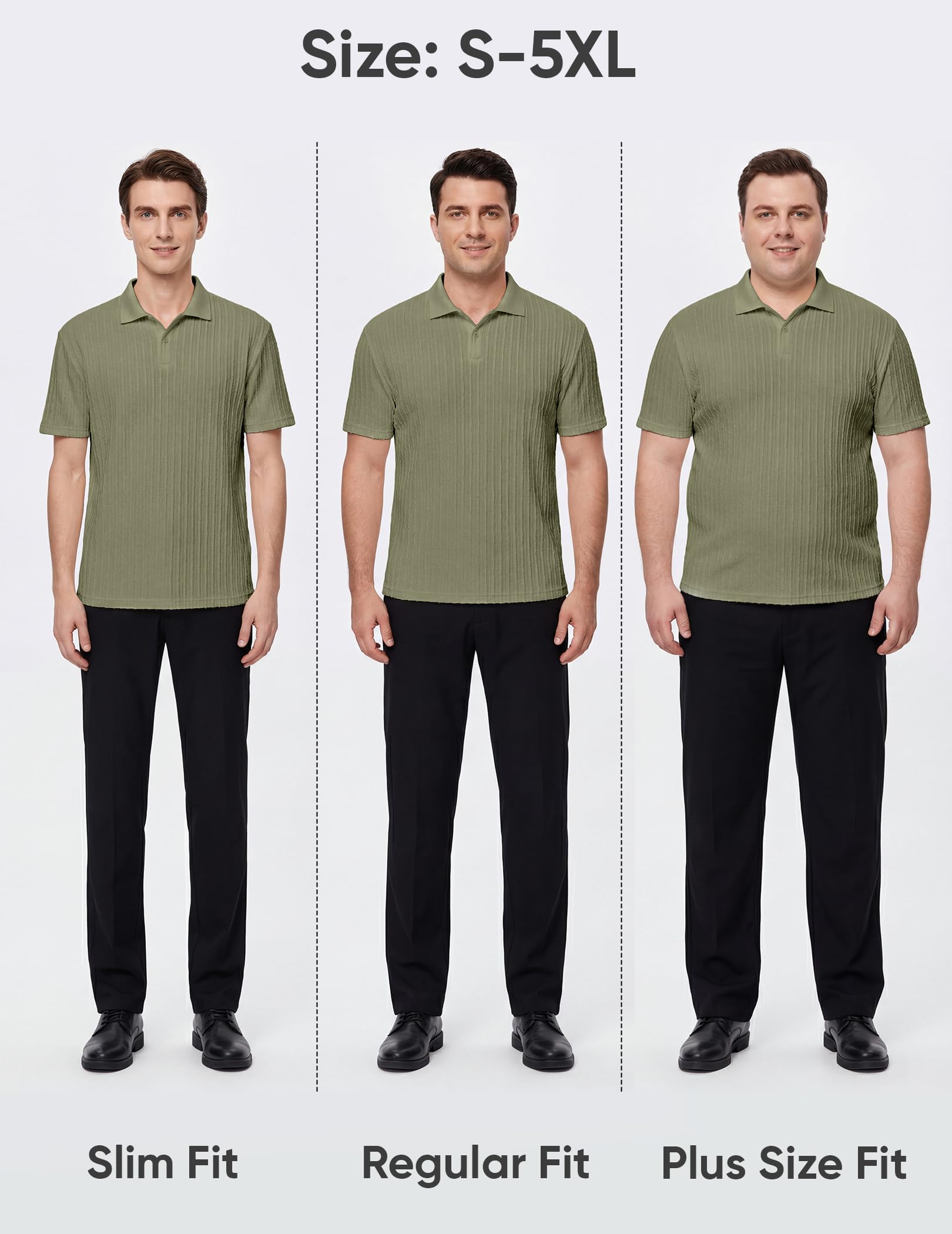 JMIERR Mens Polo Shirt Short Sleeve Casual Beach Green Button Up Vacation Spring Knit Shirt Texture, M