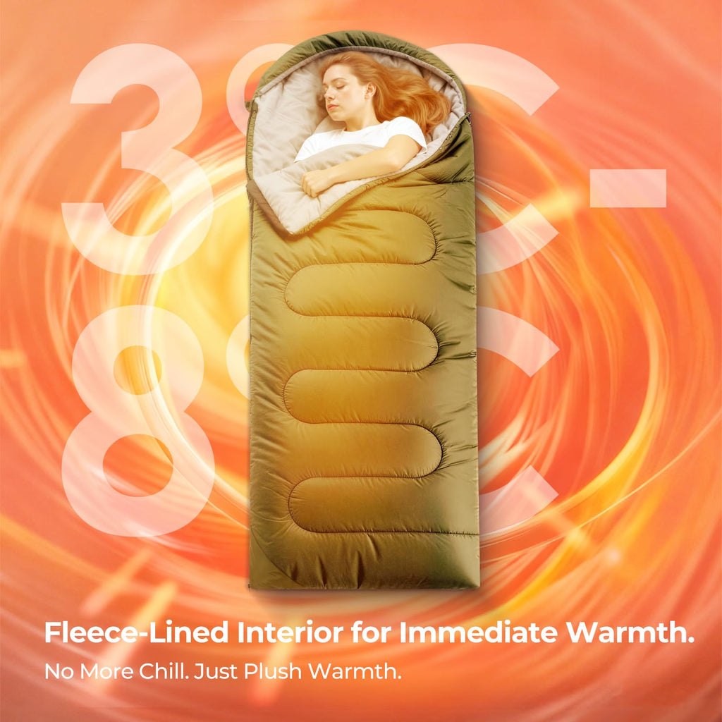 FARLAND Sleeping Bag for Adults, Cold Weather & Warm Plush Fleece-Lined Interior - Portable Waterproof Windproof with Compression Sack for Camping, Car Camping, Truck/Van, Traveling, Indoor & Outdoor