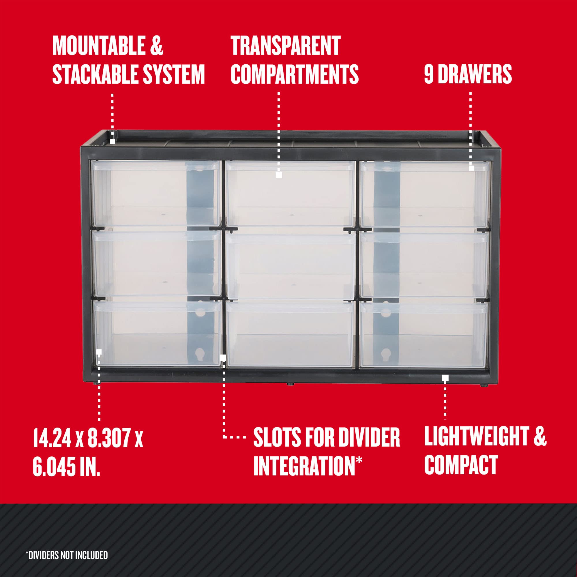 CRAFTSMAN Plastic Storage Organizer Bin System, 9 Compartment, Modular, Home Office (‎CMST40709)