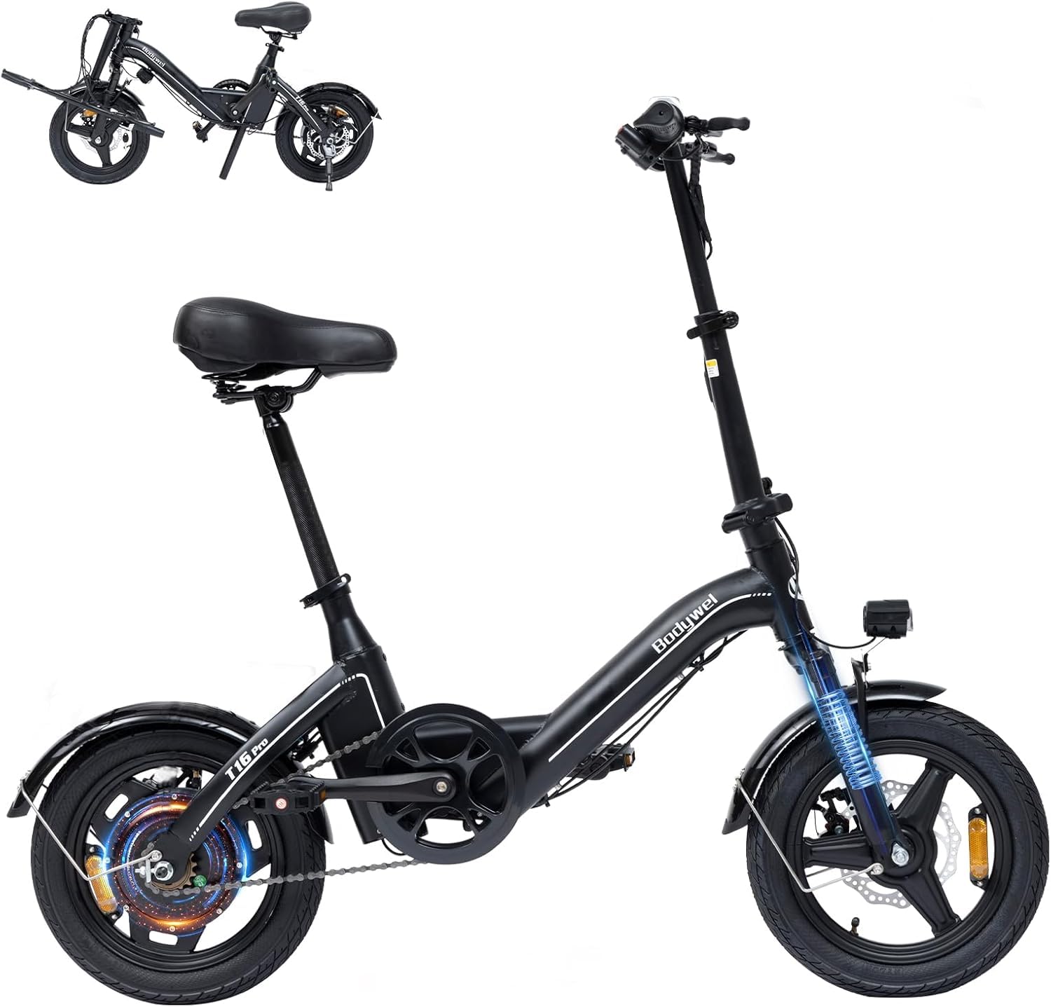 Bodywel Electric Bike for Adults Teens, 14" Mini Foldable Ebike, 400W Peak Motor, 20 MPH, 25 Miles Range, City Commuter, Black