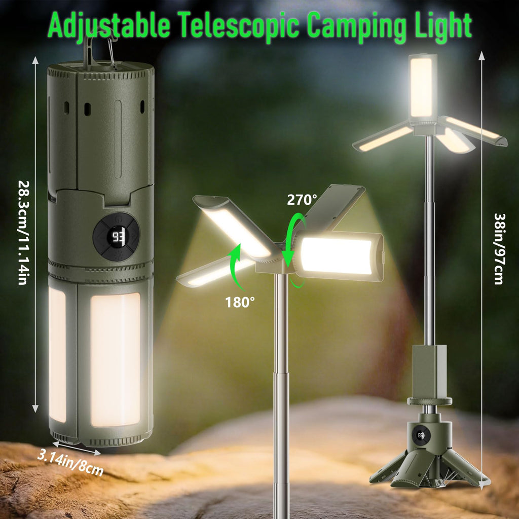UBeesize Telescopic Camping Lights with Stand, 14000mAh Rechargeable Camping Lantern with Display, Hook and IPX5 Waterproof, Outdoor Portable Tripod Light for Travel, Fishing, Emergency Use