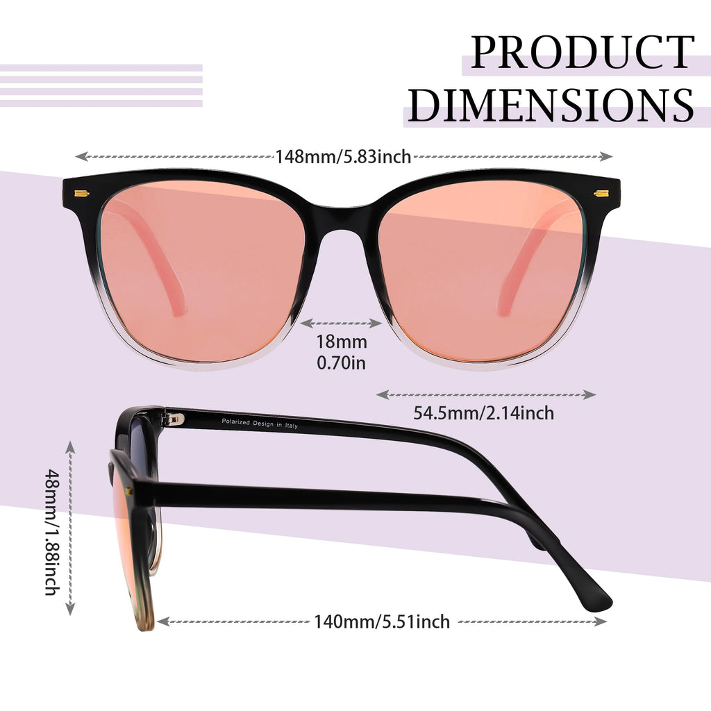SIPHEW Mirrored Polarized Sunglasses for Women - Designer Oversized Square Beach Eyewear w UV400 Protection (A25-black framed pink lens)