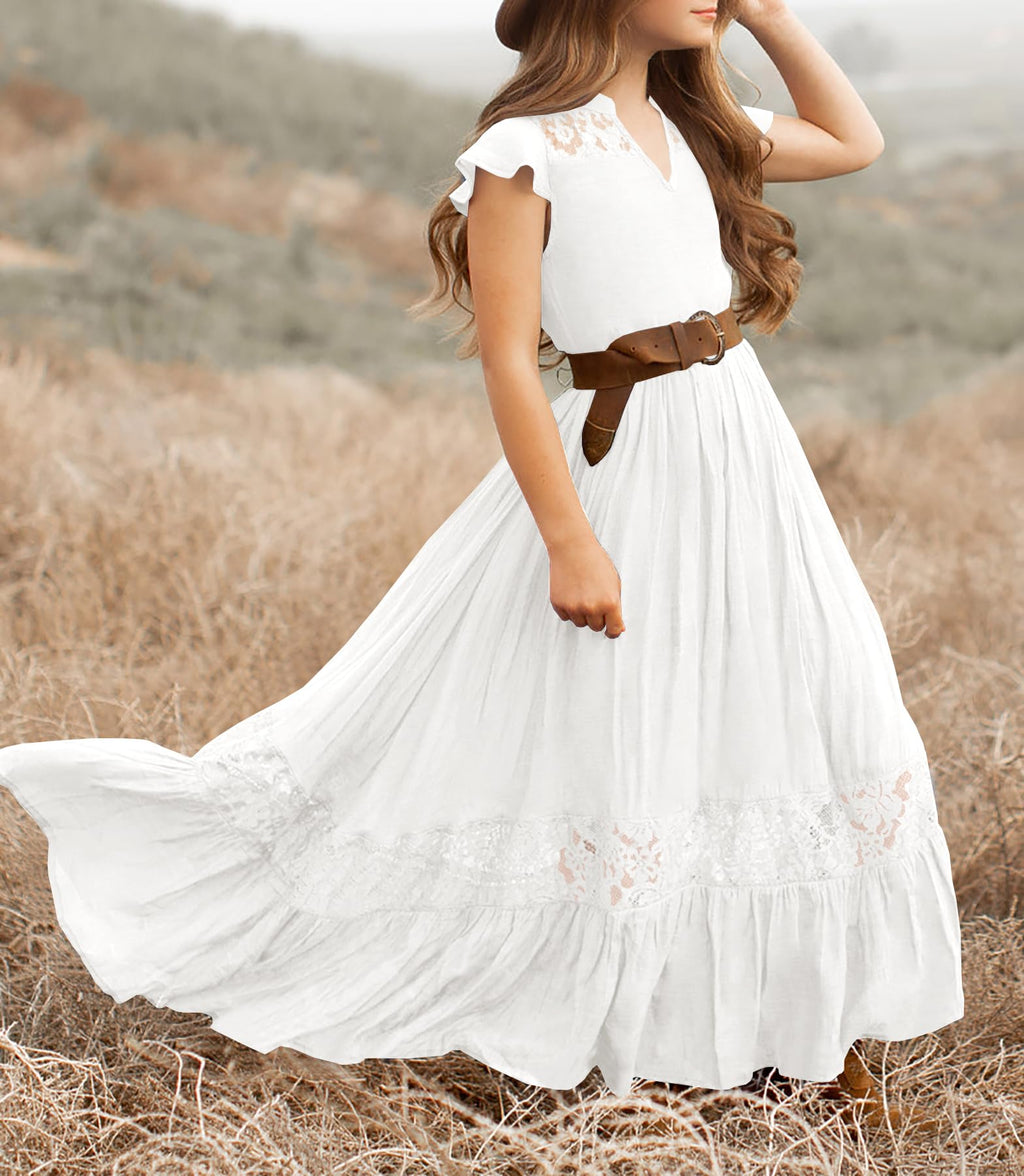 HOSIKA Flower Girls Dress Elegant Ruffle Lace Embroidery Chiffon Long First Communion Wedding Party Dresses 6-12 Years