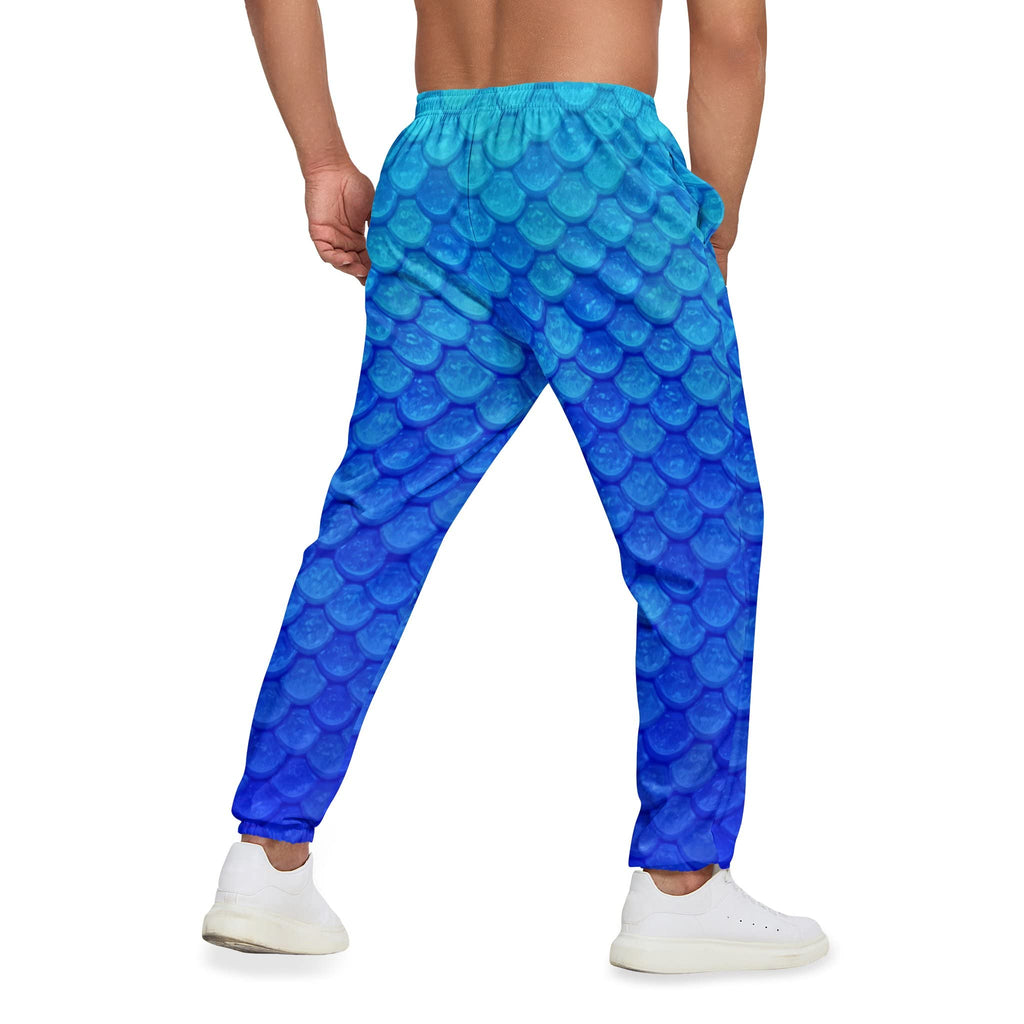 Men Fish Scales Pants Sweatpants Sea Joggers King Costumes Pant Sports Halloween Costume Outfits Performance Gifts Blue