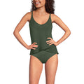 Lands' End Womens Chlorine Resistant V-Neck Strappy Tulip Hem Tankini Top Rich Olive Green Long Torso X-Small