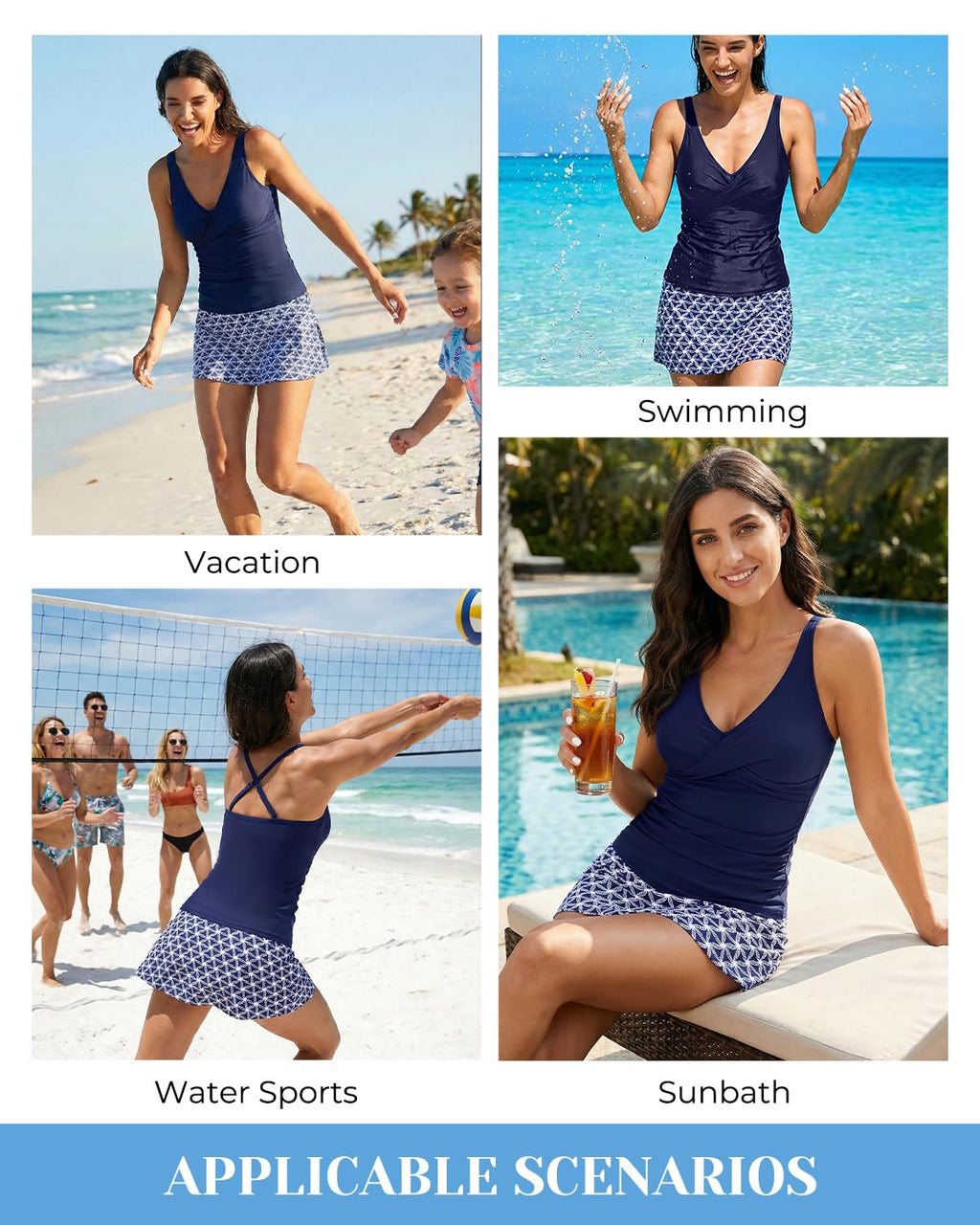 Talisea Womens Tankini Bathing Suits with Skirt Two Piece Tummy Control Swimsuits Ladies Swimwear Blue Star L