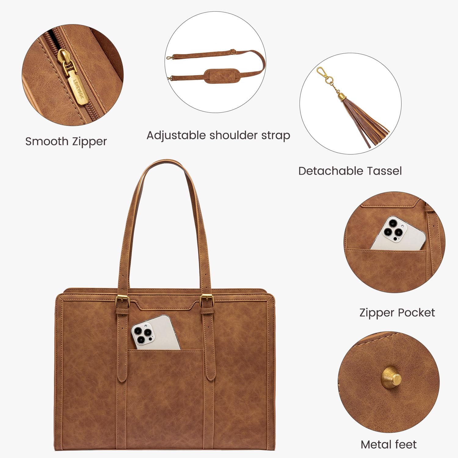 LOVEVOOK Laptop Bag for Women Vintage Leather Work Tote 15.6 inch Large Capacity Computer bag with Clutch Purse for Office, Travel, Casual