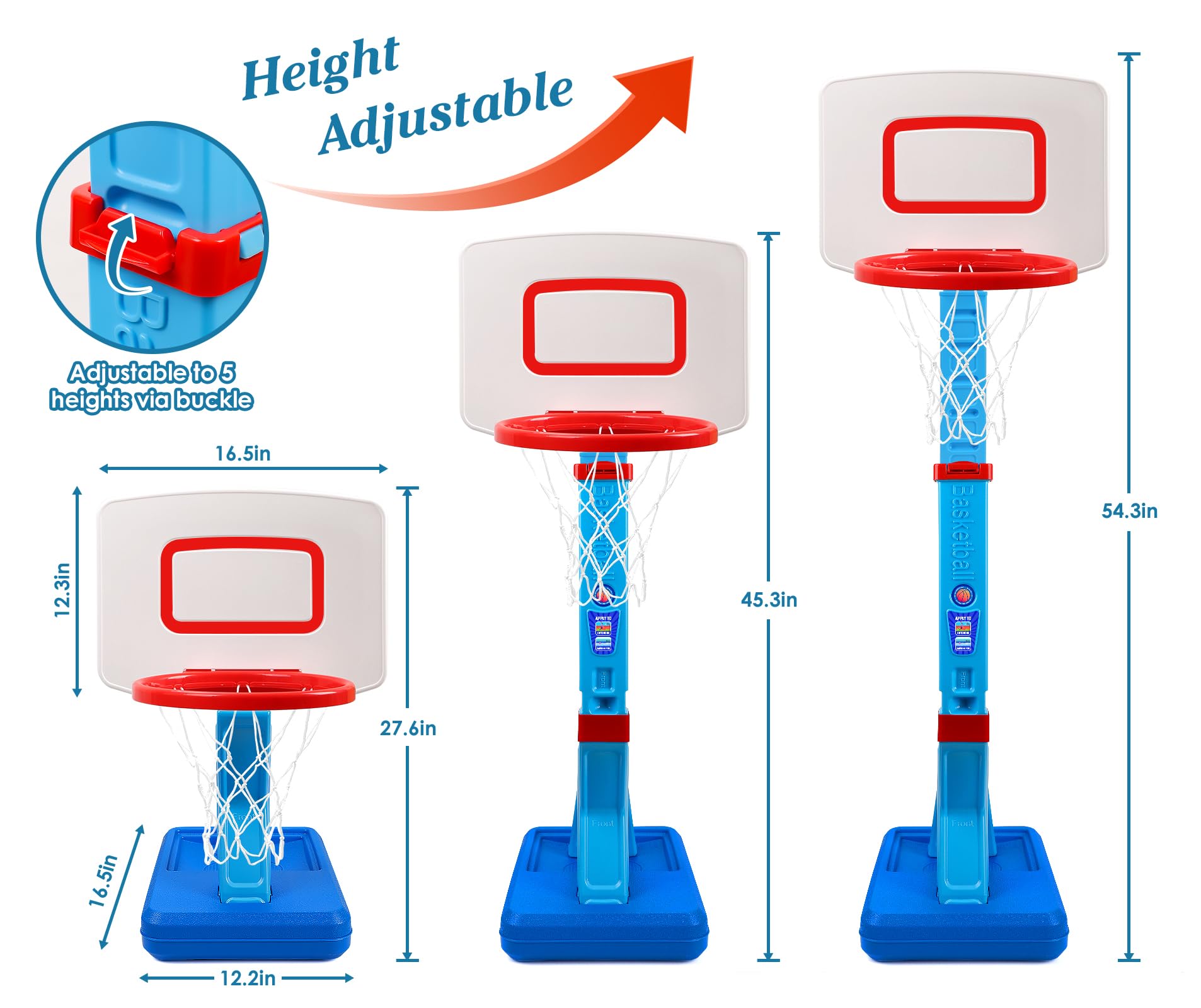 SUPER JOY Toddler Basketball Hoop - Height Adjustable Kids Basketball Hoops for Indoor & Outdoor Play - Portable Mini Basketball Goal for Poolside- Game Sport Toys for Boys & Girls Age 1 2 3 4 5