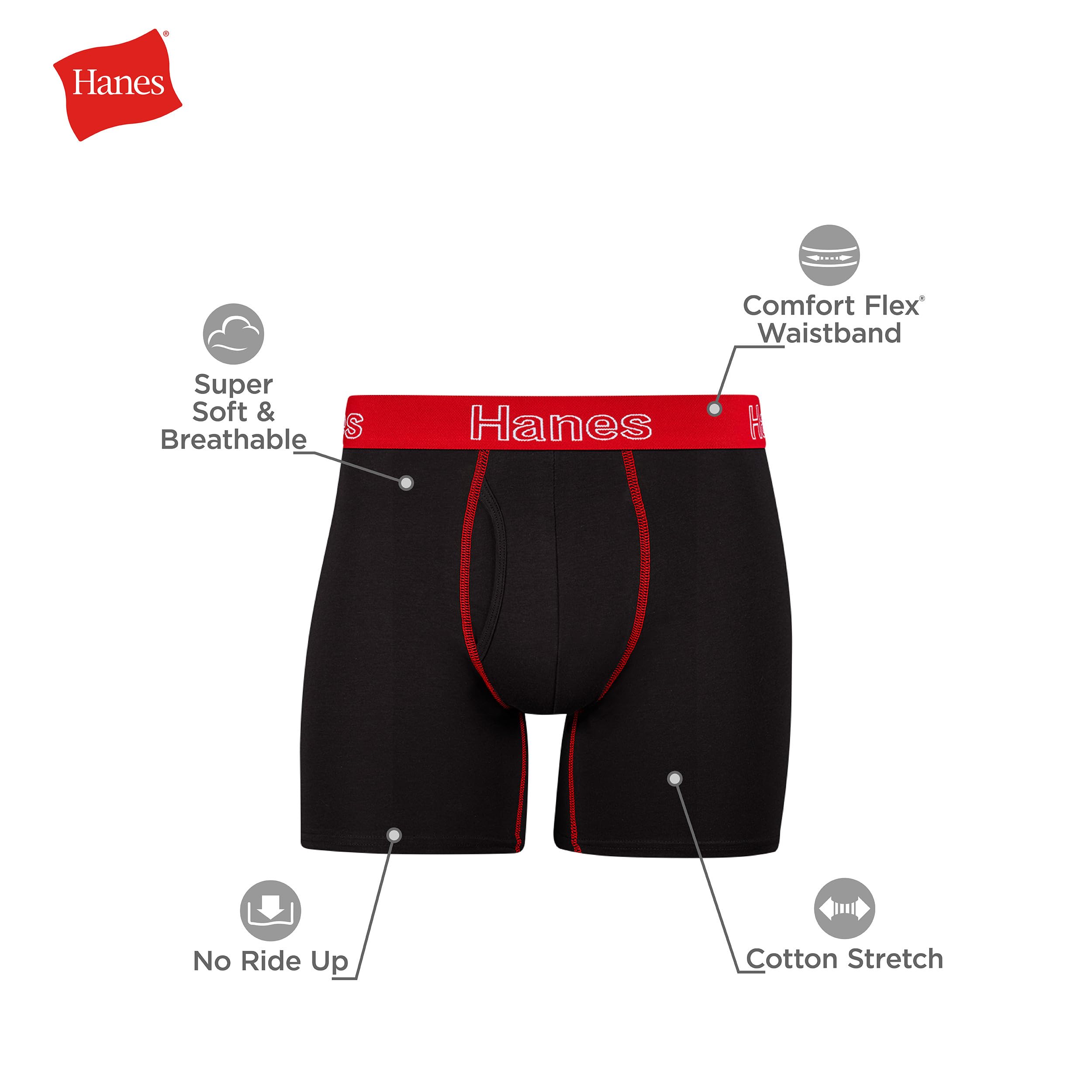 Hanes Men's Boxer Cotton Stretch Moisture-Wicking Multi-pack Underwear Brief, Black - 6 Pack, X-Large