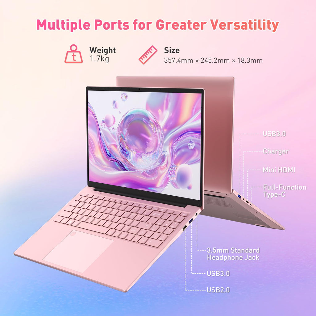 Auusda 16" FHD Traditional Laptop Computers, i3 Processor, WiFi 6 Bluetooth 5.3, Laptops Notebook for Home Office Study, Type-C, Backlit Keyboard, Fingerprint Unlock, Win11 Pro 16GB RAM 1TB SSD Pink
