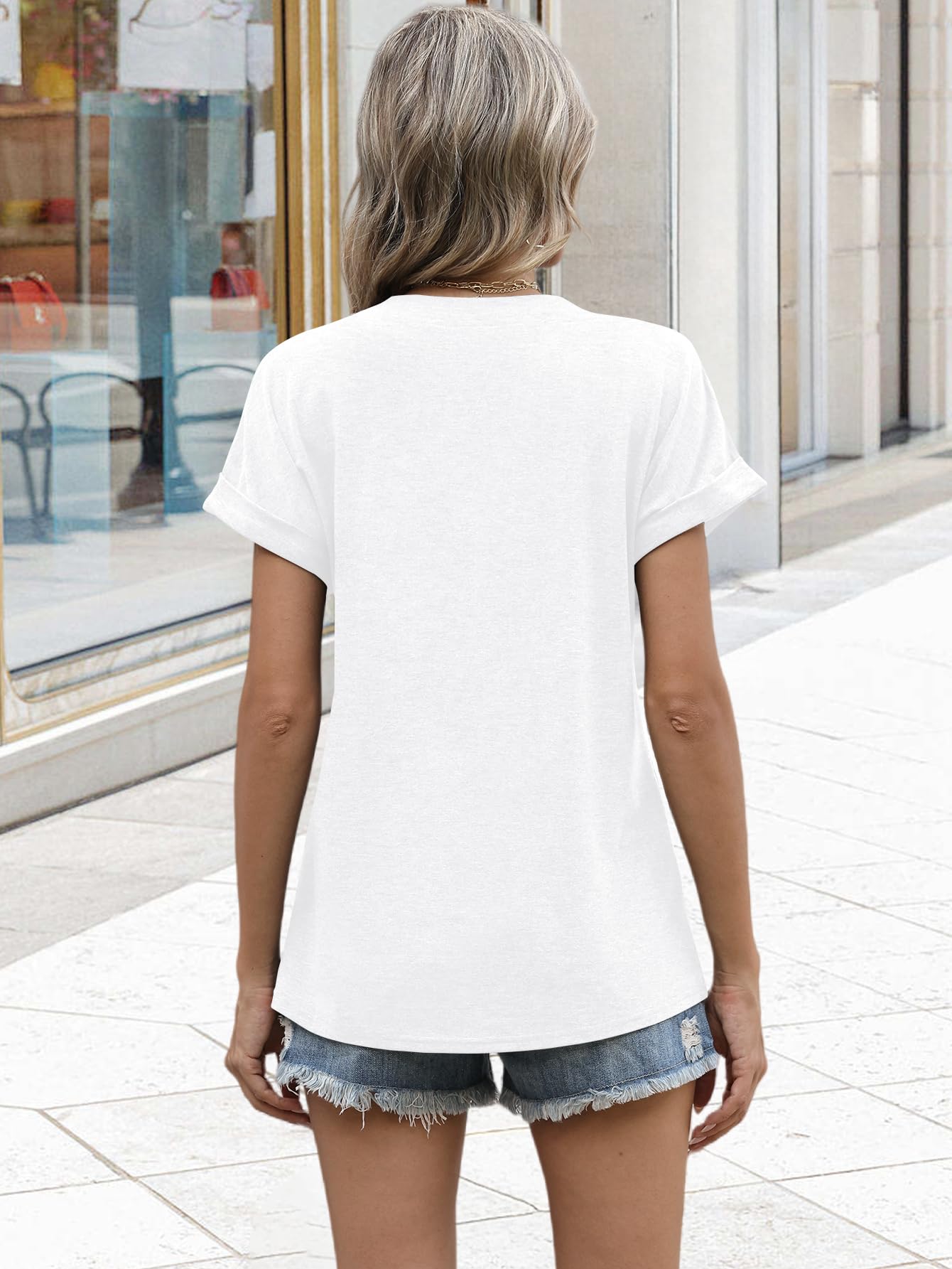 EyMuse Spring Tops for Women True Classic Tees Comfort Colors Tshirt Outfits Casual Basic Summer Blouse Slim Fit Short Sleeve V Neck T Shirts 2026 Fashion Essentials Beach Vacation Clothes,White,L