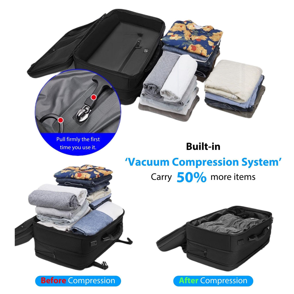 MEGABACK Vacuum Travel Backpack, 70L Expandable Air Vacuum Backpack for Travel, Vacpack Travel Vacuum Bags with Pump, TSA Lock, USB Charging Port, Waterproof