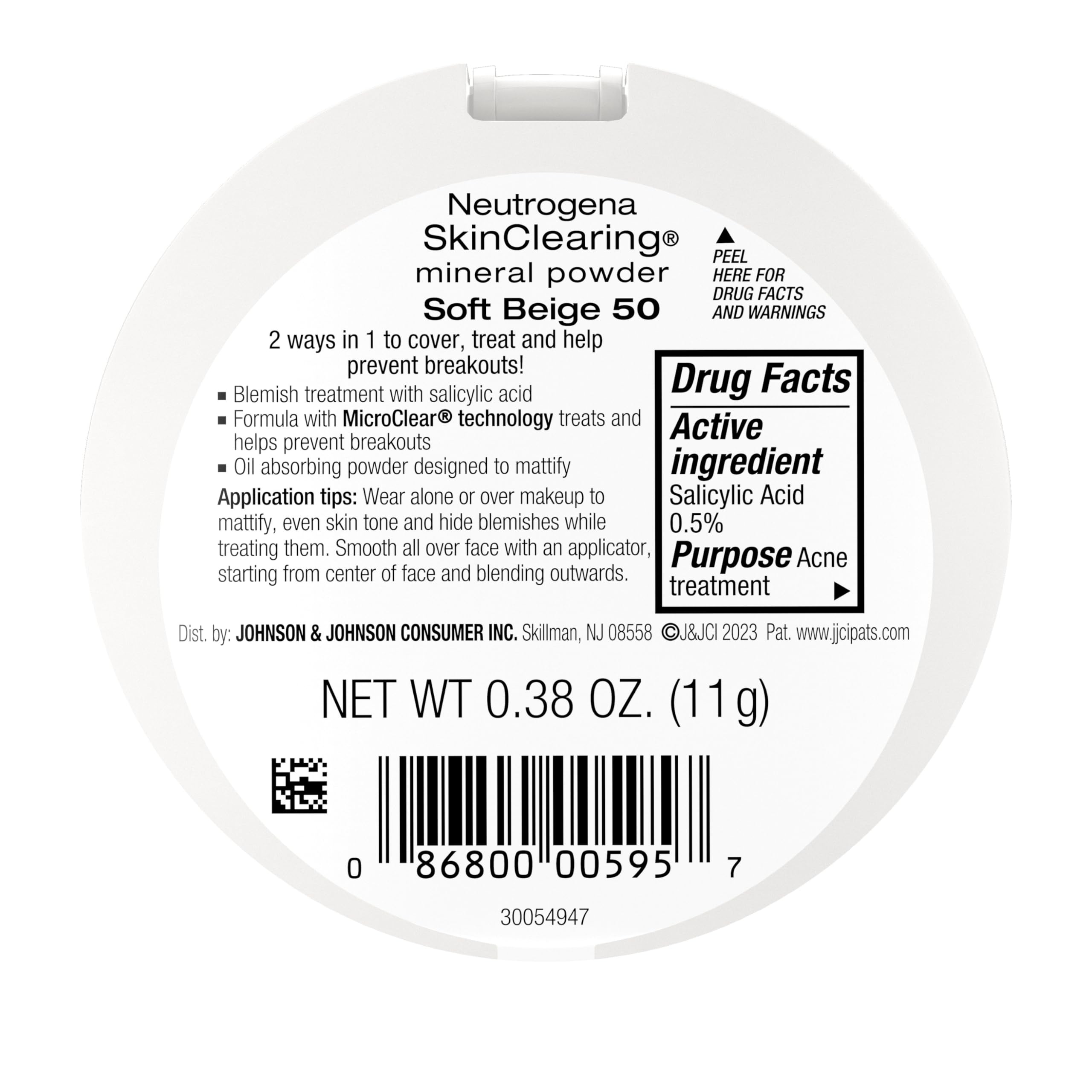 Neutrogena SkinClearing Pressed Mineral Powder Compact for Acne Prone Skin, Oil Absorbing Acne Makeup with Salicylic Acid helps to Cover, Treat & Prevent Breakouts, Soft Beige 50, .38 oz