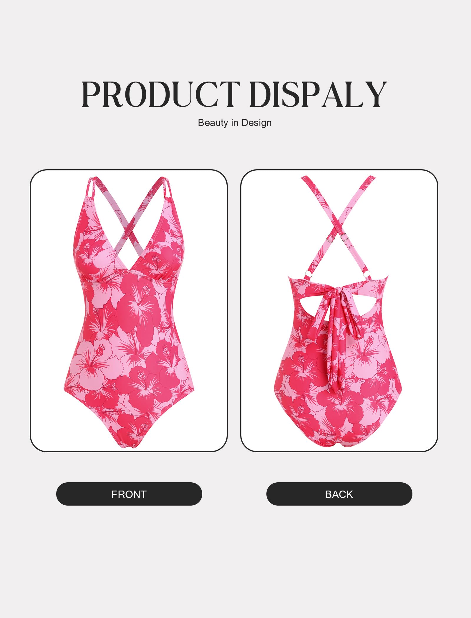 ZAFUL Swim Suits for Women 2026 Sexy One Piece Bathing Suit Cheeky Slimming Push Up Tummy Control Swimsuits Deep V Neck High Cut Beach Swimwear Double Straps Cross Back Tie Romper Swimsuits Floral M