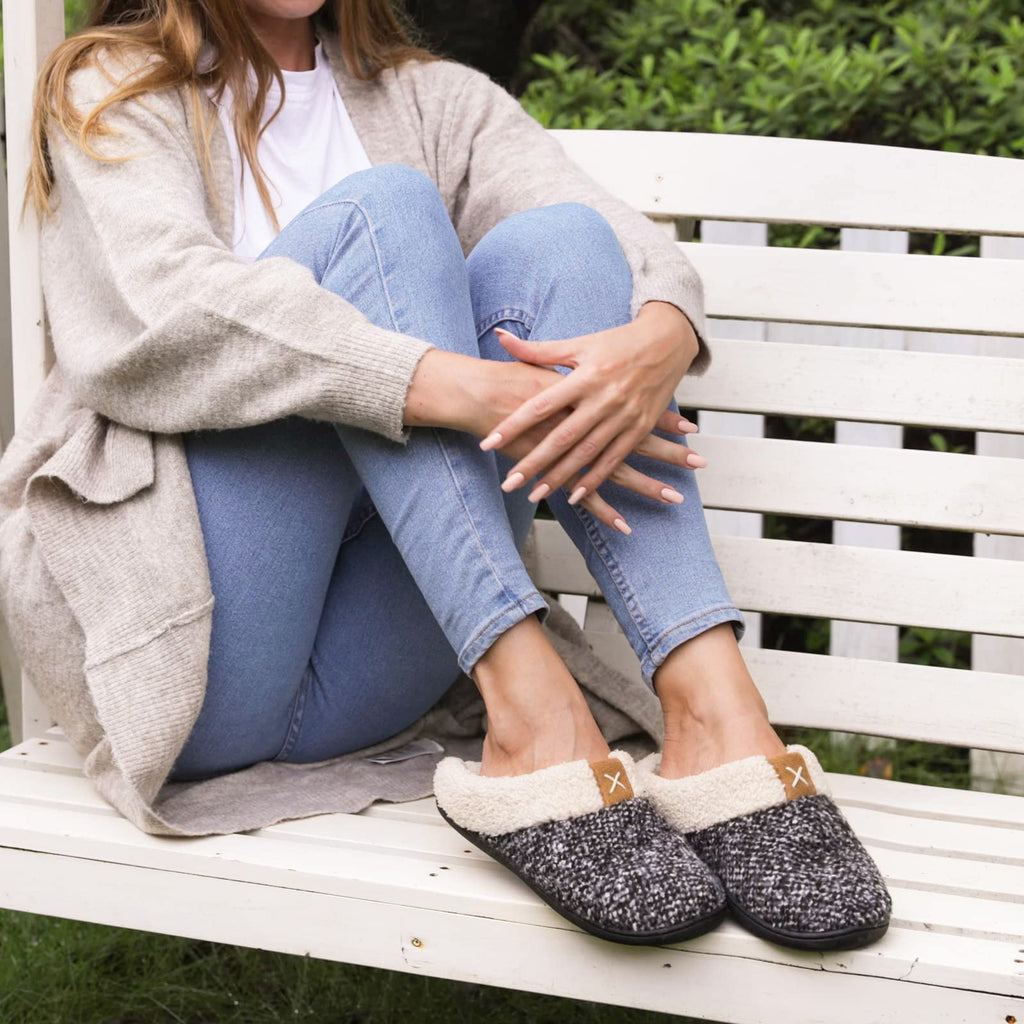 ULTRAIDEAS Women's Indoor Bedroom Slipper with Memory Foam, Gift for Women, Wool-Like House Shoe with Anti-Skid Rubber Sole for Ladies (9-10, Grey)